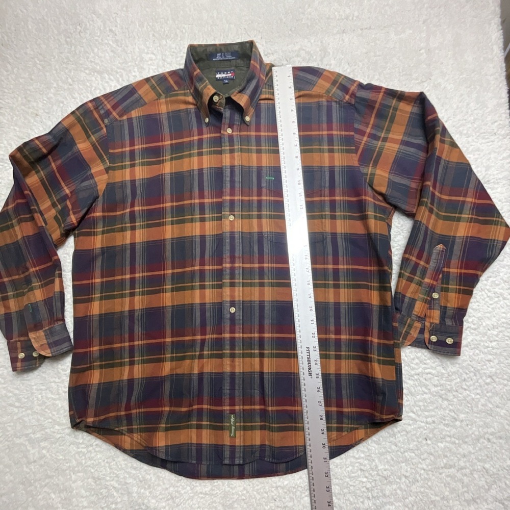 Tommy Hilfiger Men's Multicolor Brown Navy Plaid Long Sleeve Button-Down Shirt L - Picture 6 of 9